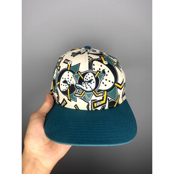 Vintage Anaheim Mighty Ducks NHL Hockey AOP Snapback Hat - Picture 1 of 8